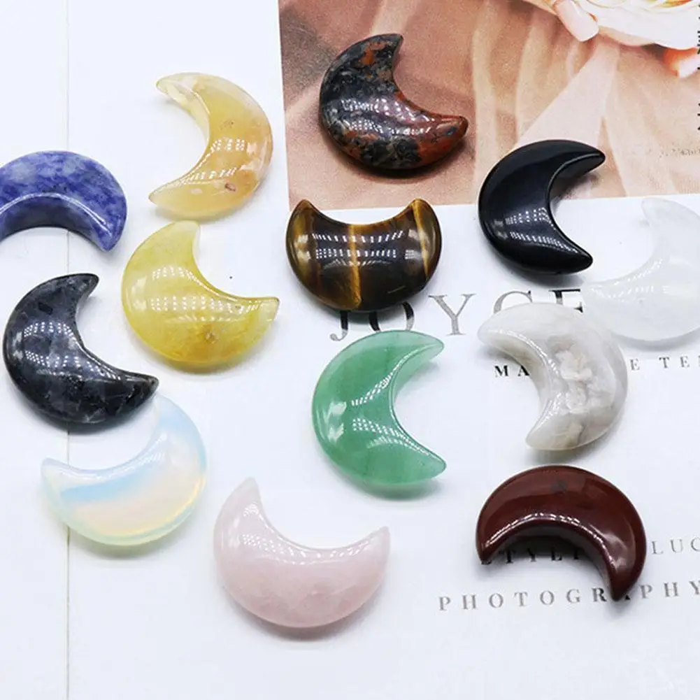 

1pc Mini Moon Statue Natural Crystal Stone Colorfull Mascot Meditation Healing Gift For Collection Home Fish Decor Z2y2