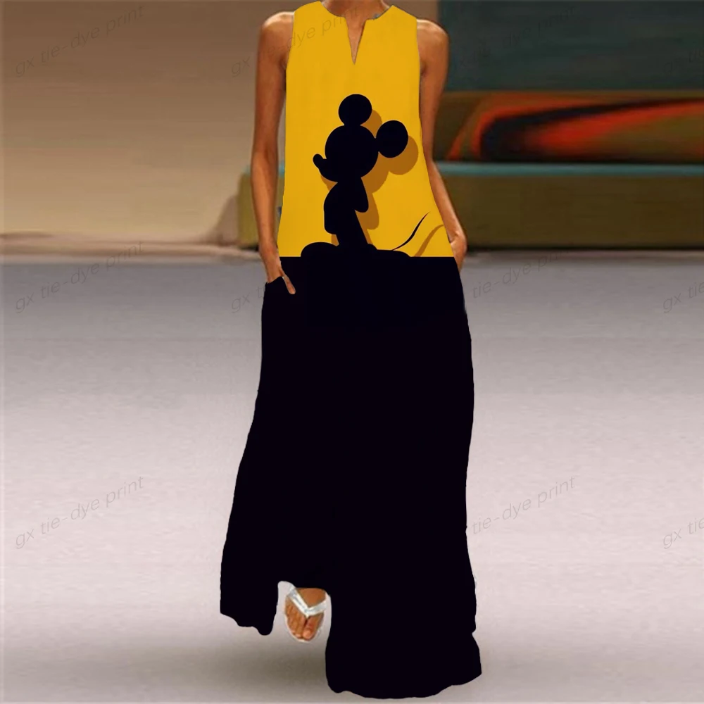 

Minnie Mouse Disney Print Dress 2022 Elegant Casual Retro Dress Women's Summer Beach Sleeveless Girl's Long Dress Women