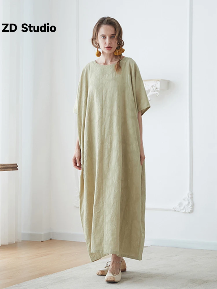 

[ZD Studio] Women's Three-dimensional Jacquard Pure Cotton Loose Slimming Temperament Retro Dress Spring Autumn 2023