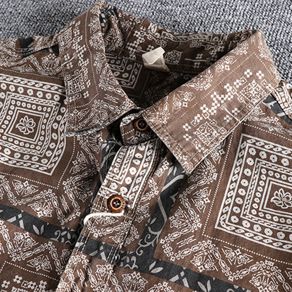 Retro Ethnic Pattern Long Sleeved Shirt For Men Japanese Style Trending Youth Man Shirts Loose Streetwear Spring Free Shipping