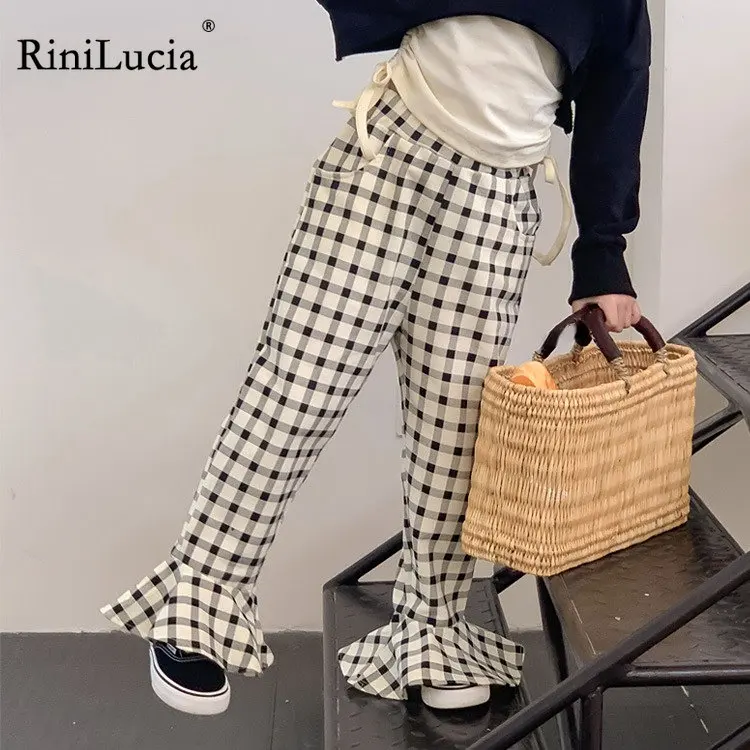 

Детские брюки для девочек на весну-лето клетчатые расклешенные брюки с карманами Vestido Infantil одежда для детей