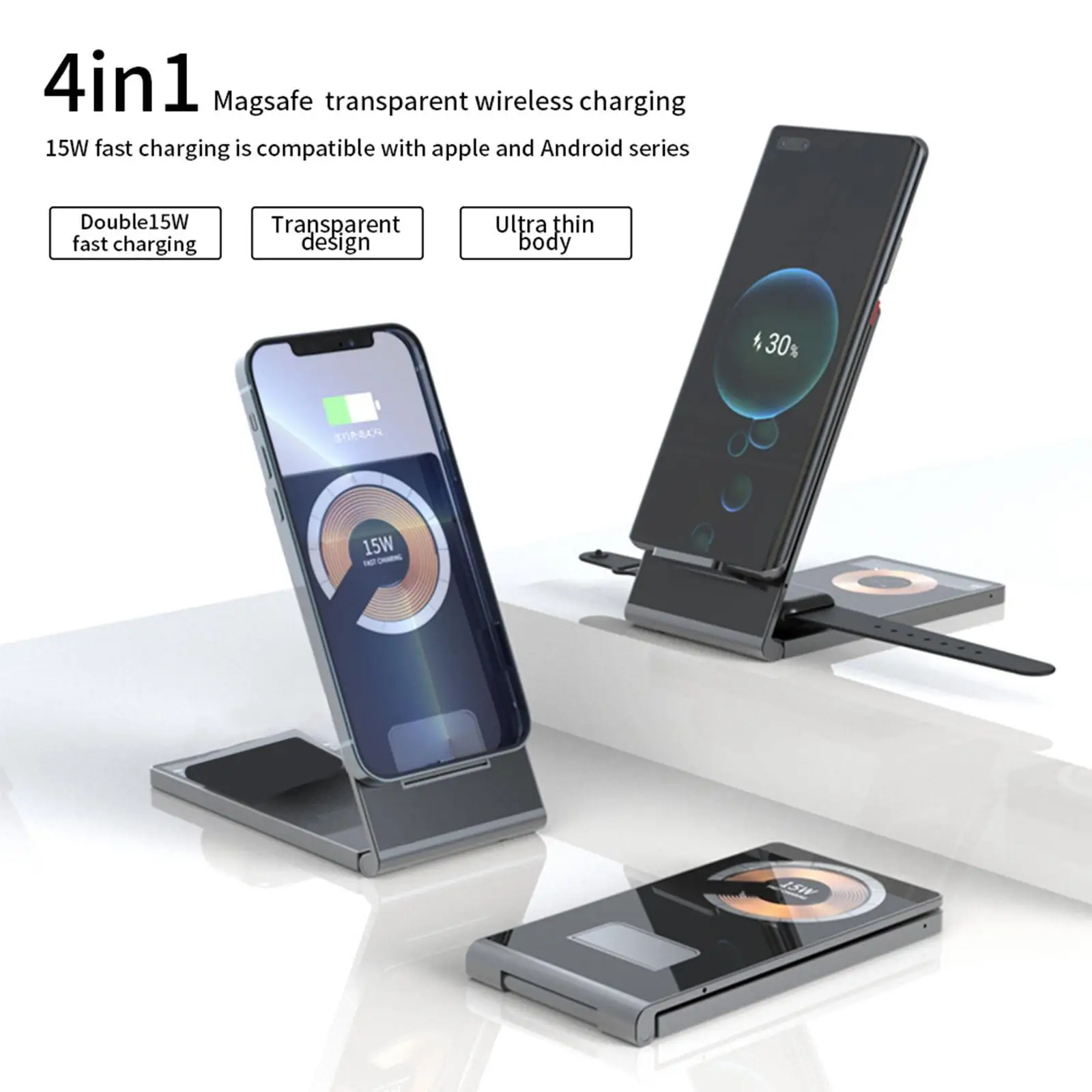 

Dual 15W Wireless Charger Folding Stand 180° Arbitrary Adjustment Convenient