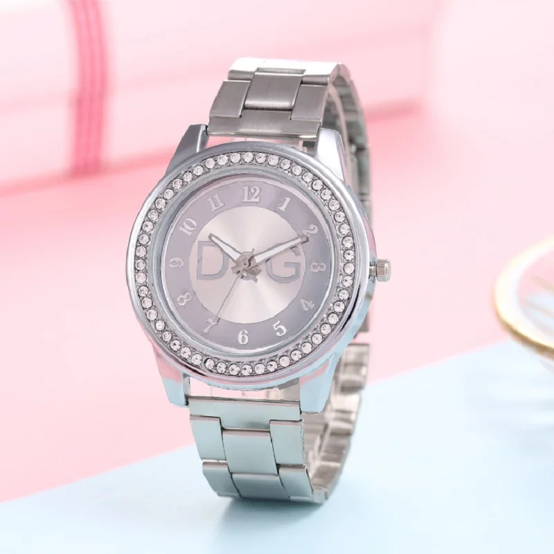 Fashion Luxury DQG Brand Ladies Watch Gold And Silver Stainless Steel Water Resistant Diamond Digital Quartz Watches For Women