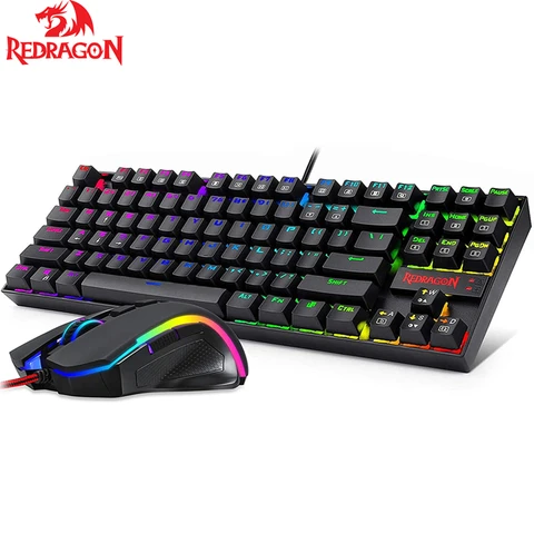 Механическая игровая клавиатура и мышь REDRAGON, проводная клавиатура и мышь с RGB подсветкой, Combo для ПК, ноутбука, компьютера, геймера