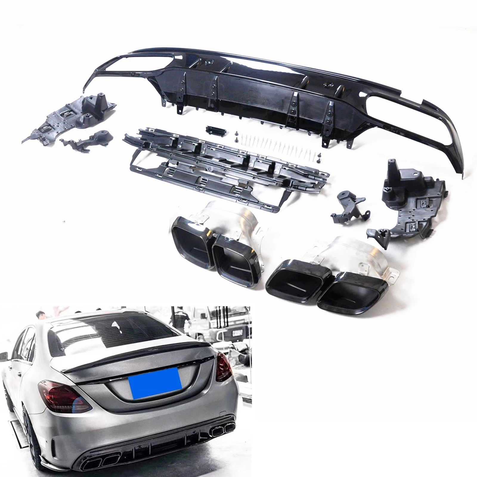 

Диффузор для заднего бампера автомобиля, спойлер, глушитель выхлопной трубы для Mercedes Benz C Class W205 AMG Sedan 2015-2021 C63 Style