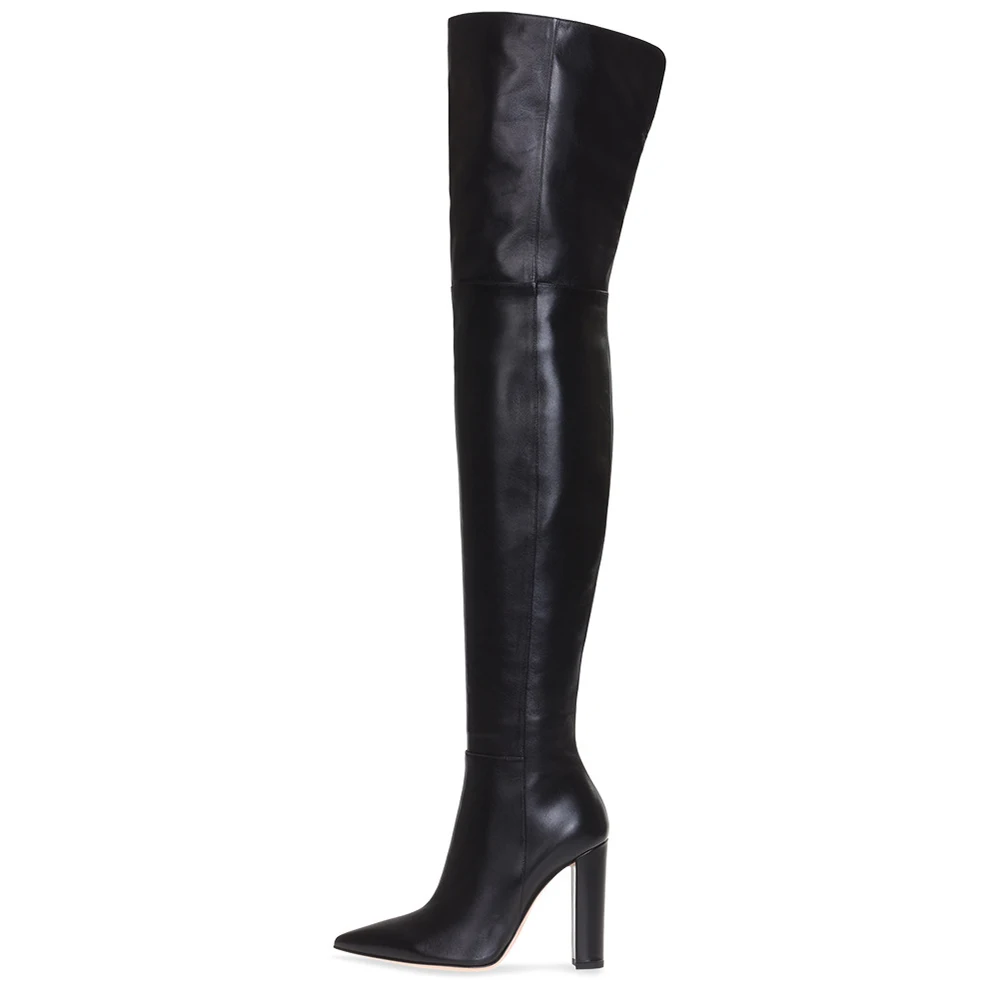 

2022 Black Over the Knee Boots for Women Chunky High Heel Long Boot Ladies Winter Shoes Pointed Toe Block Heel Thigh High Boot