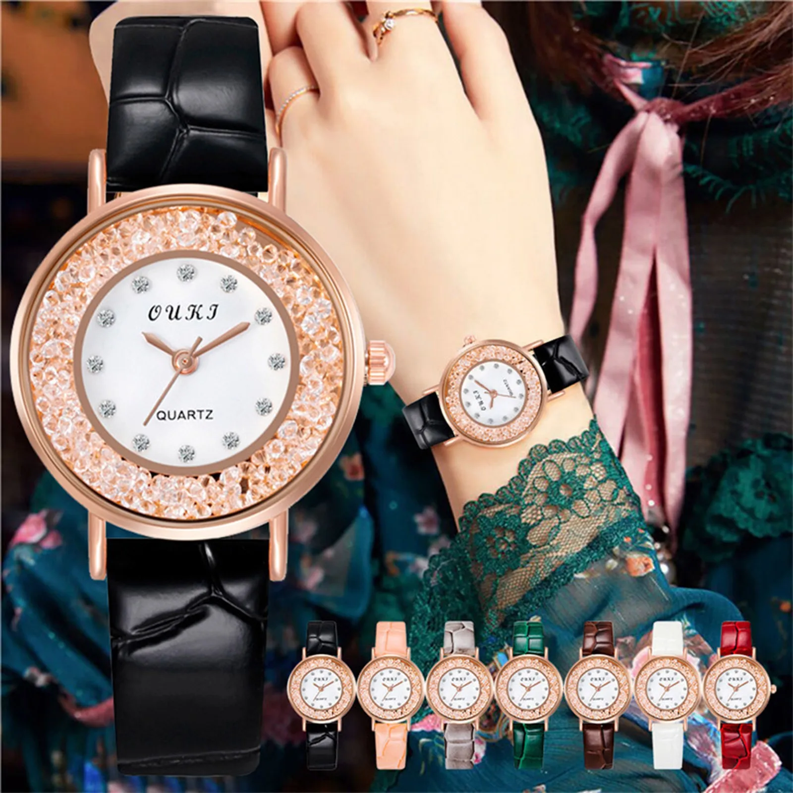 

Ladies Rose Gold Quartz Watch Female Belt Watch Fashion Korean Rhinestone Ladies Business Watch Rose Gold Watch Women ساعة رياضي