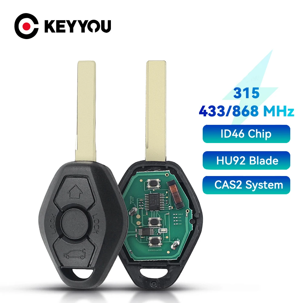 KEYYOU CAS2 System Car Control Remote Key For BMW 3 5 7 Series 315LP 315 433 868 Mhz With ID46 PCF7953 Chip Uncut HU92 Blade