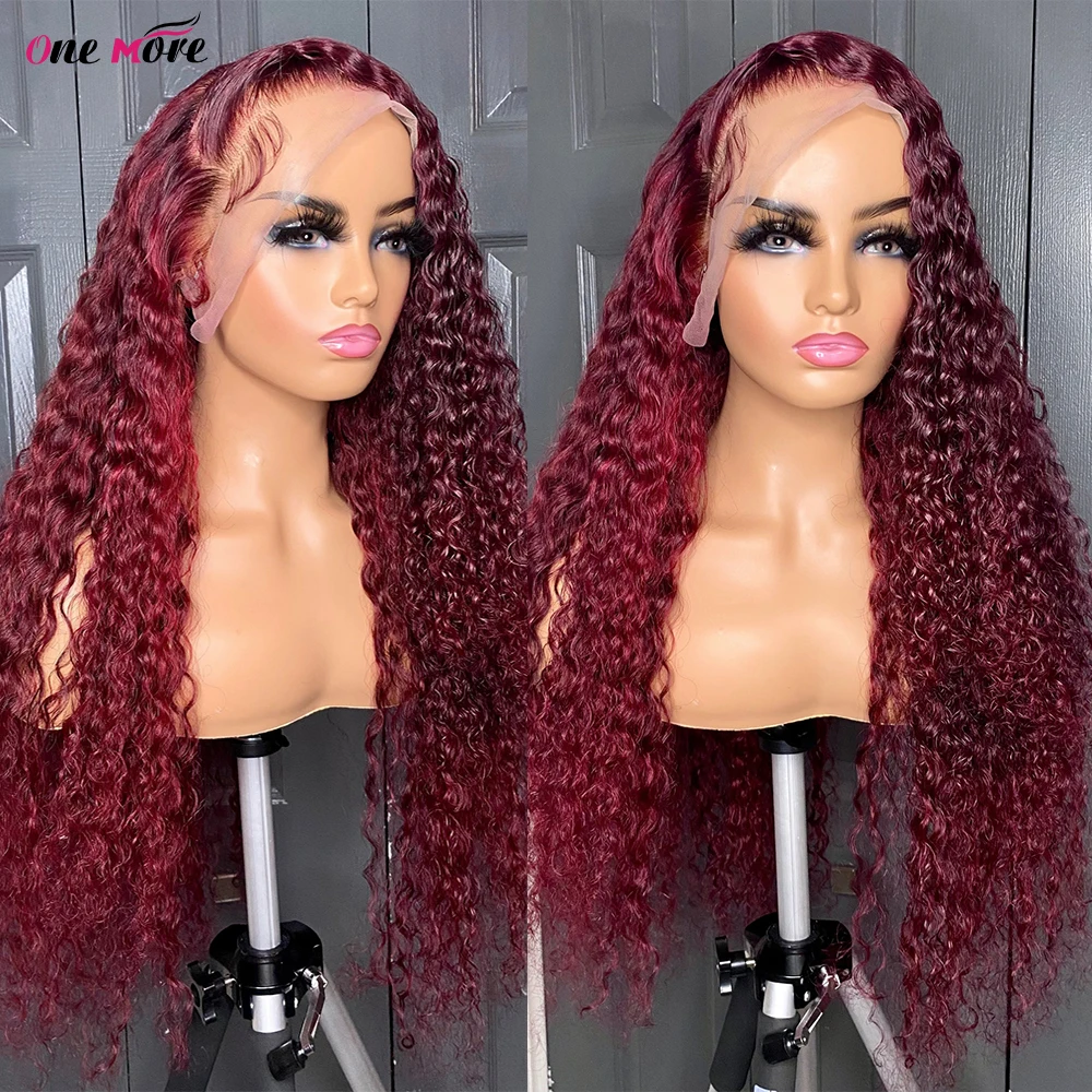 99J Burgundy Lace Front Wig Kinky Curly Human Hair Wig Colored Red Lace Front Human Hair Wigs For Women Water Wave Frontal Wig