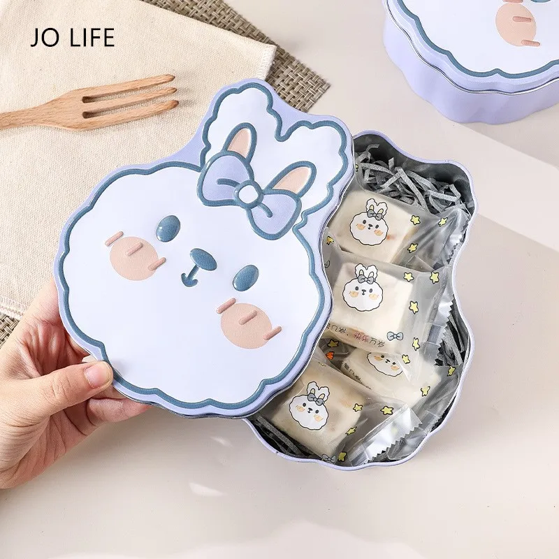 

JO LIFE Cartoon Bunny Adorable Cookie Box Tinplate Iron Gift Packaging Tool Cute Rabbit Biscuit Dessert Storage Box
