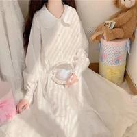 qweek sweet white kawaii lolita dress women soft girl japanese school long sleeve dress peter pan collar fairy robe clothes 2022