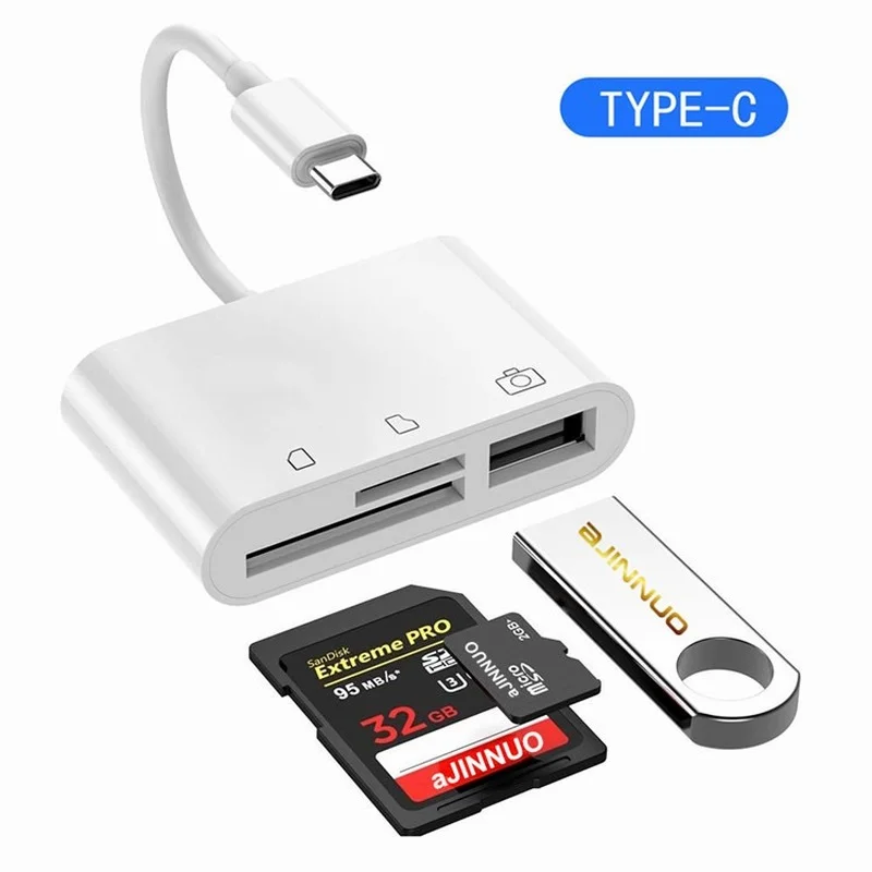 3 In 1 Multi Port Hub Converter Type-c/Lightning To USB A OTG Adapter TF SD Memory Card Reader for Iphone Android and Laptop