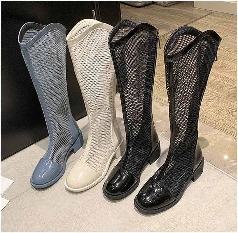 Women Sandals Boots 2022Summer New Gladiator Zipper Mesh Breathable Med Heels Fashion Boots Designer Shoe Women Zapatos De Mujer