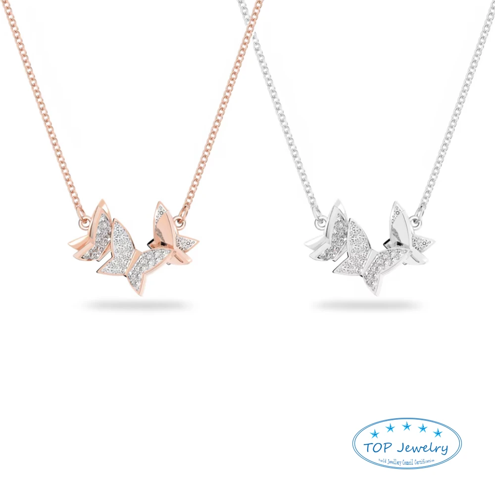 

SWA Austrian classic brand jewelry 925 sliver rose gold butterfly crystal pendant Lilia necklace for women