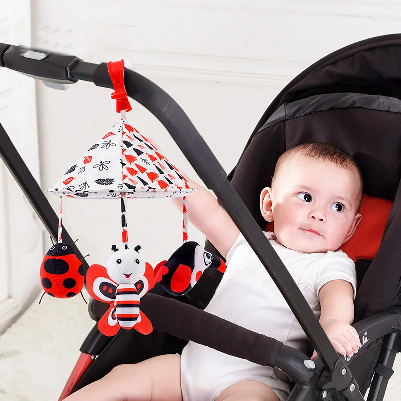 

Baby Plush Strollers Hanging Rattle Kids Umbrella Shaped Toys with Sound Paper BB Device Distorting Mirror Bed Hanging Toys