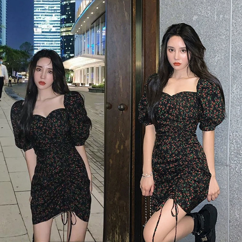 

Женское повседневное плиссированное платье на шнуровке, асимметричное облегающее платье с коротким рукавом и квадратным вырезом, сексуаль...