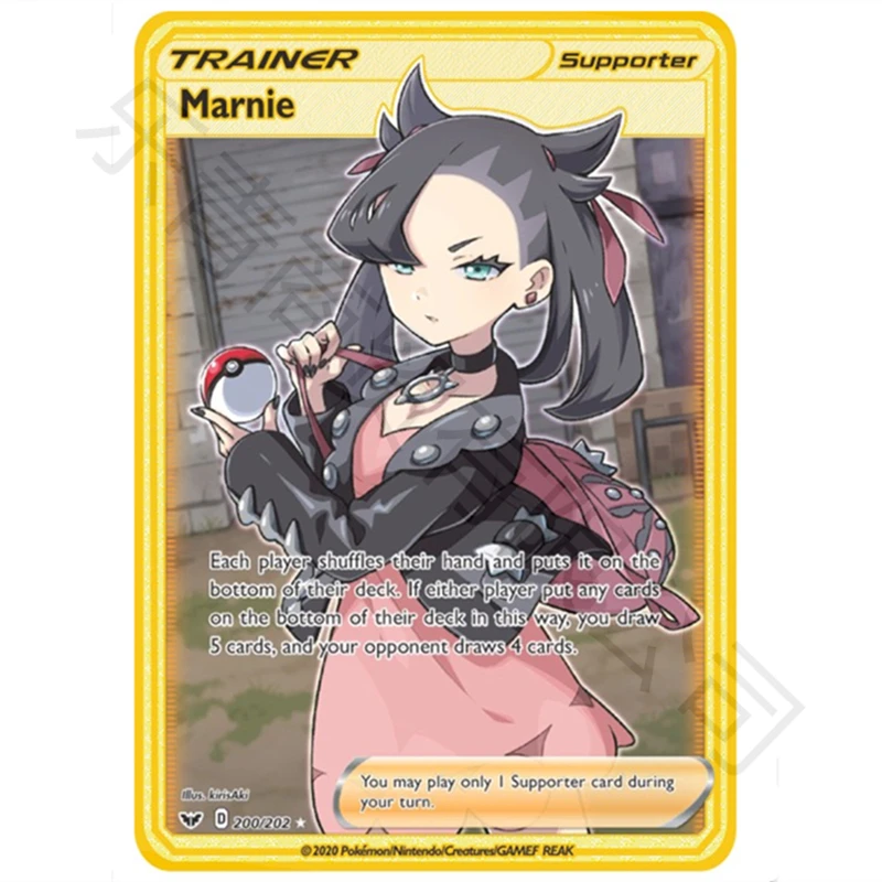 

2021 New Anime Trainer Supporter Pokemon Marnie Metal Card Japan Lily Gold Game Collection Card Children's Toy Christmas Gift