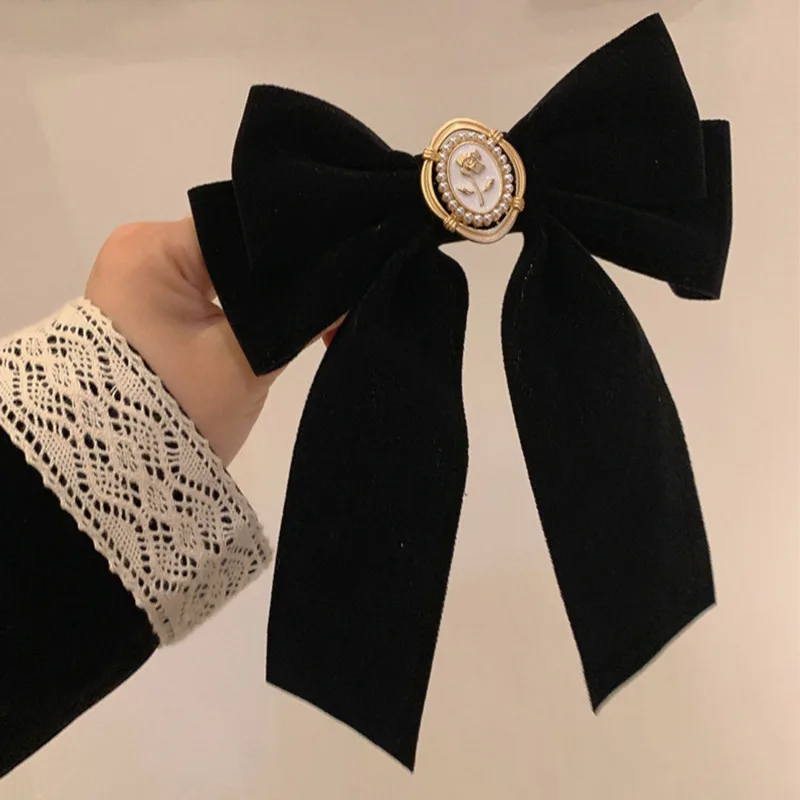 

Новые черные бархатные заколки для волос с бантом, Элегантные Заколки для волос из сплава ткани, женские аксессуары для волос
