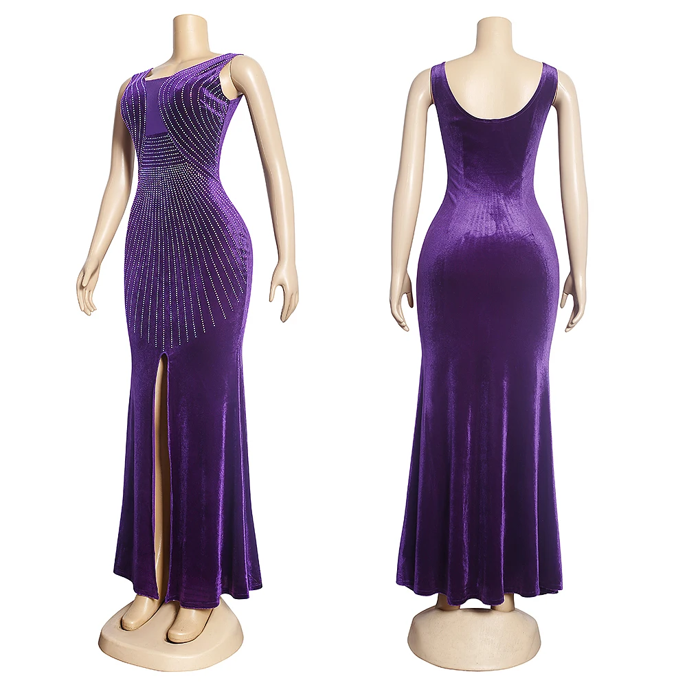 MD Luxury Velvet Dresses For Women 2022 Elegant Wedding Party Gowns Sleeveless Bodycon Sexy Maxi Robe Ankara Dashiki Kaftan Wear