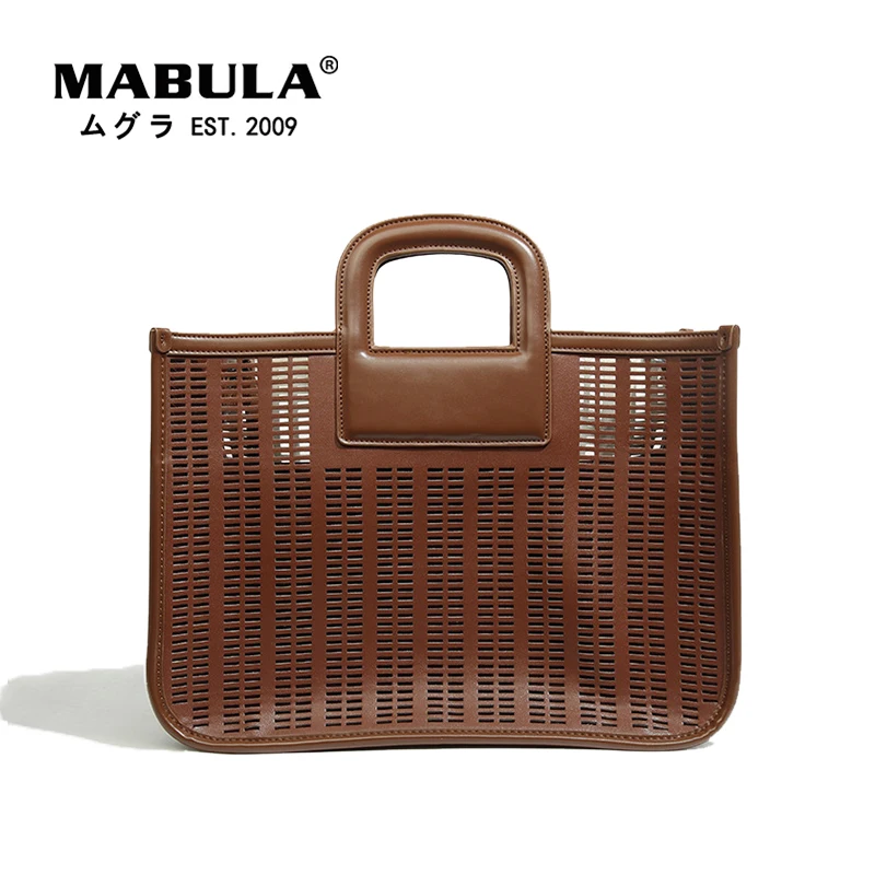 MABUL Big Capacity Women Leather Tote Shopper Handbag 2022 Hollow Out Design Beach Top Handle Bag Casual Travel Crossbody Purse