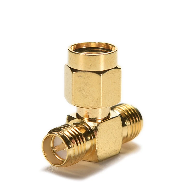 

1PC Triple 1M2F Adapter RP SMA Jack Male To 2 RP-SMA Plug Female T RF Connector RP-SMA male Female Brass Adaptor Converter