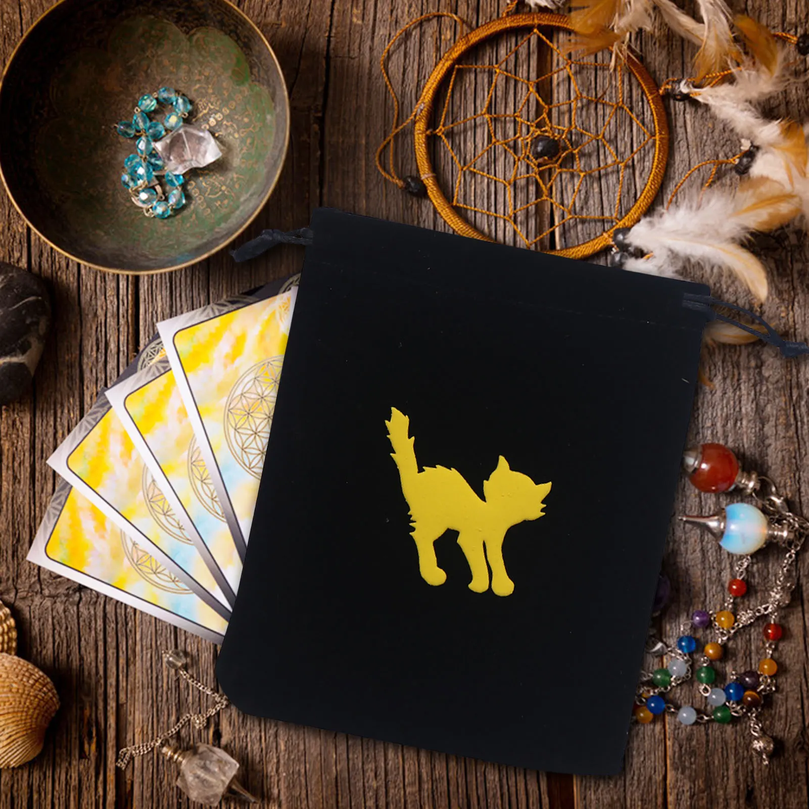 

Tarot Deck Holder Printed Tarot Pouch Black Drawstring Pouch With Pentagram Printed Soft Velvet Bag Black Rune Bags For Tarot