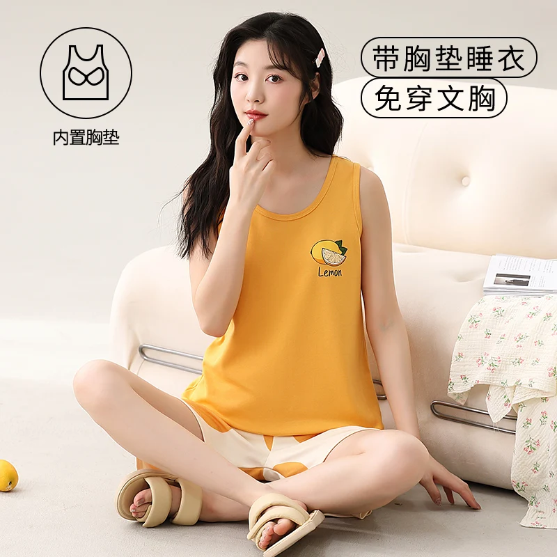 Летний женский оригинальный комплект хлопковая одежда для сна с бюстгальтером