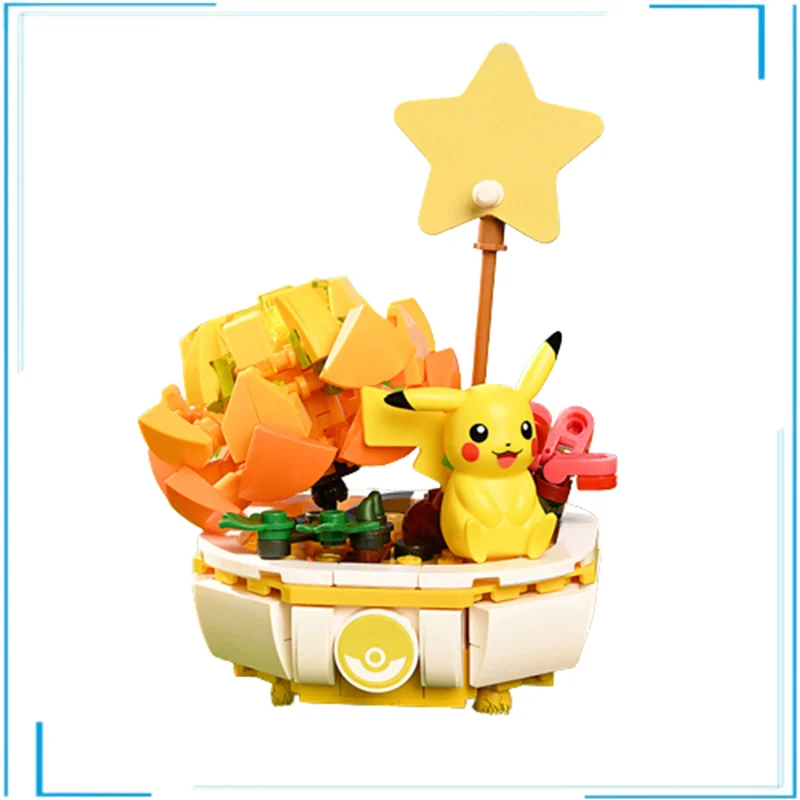 

Japanese Anime Pokemon Pikachu Charmander Squirtle Bulbasaur Jigglypuff Different Style Models Potted Plant Assembly Blocks