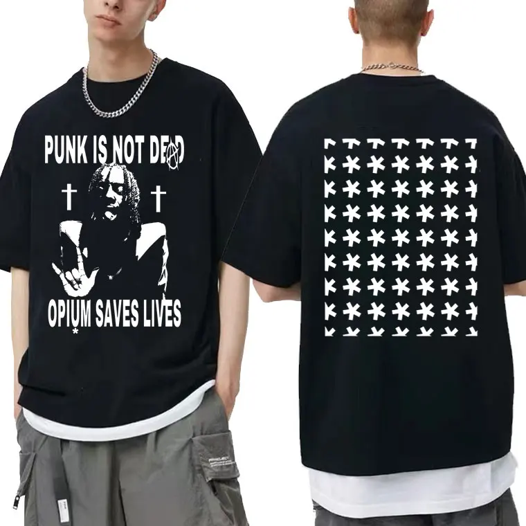 

Rap Playboi Carti Punk Is Not Ded Opium Saves Lives Double Sided Print Tshirt Men's Tupac 2Pac Tees Men Women Hip Hop T-shirts