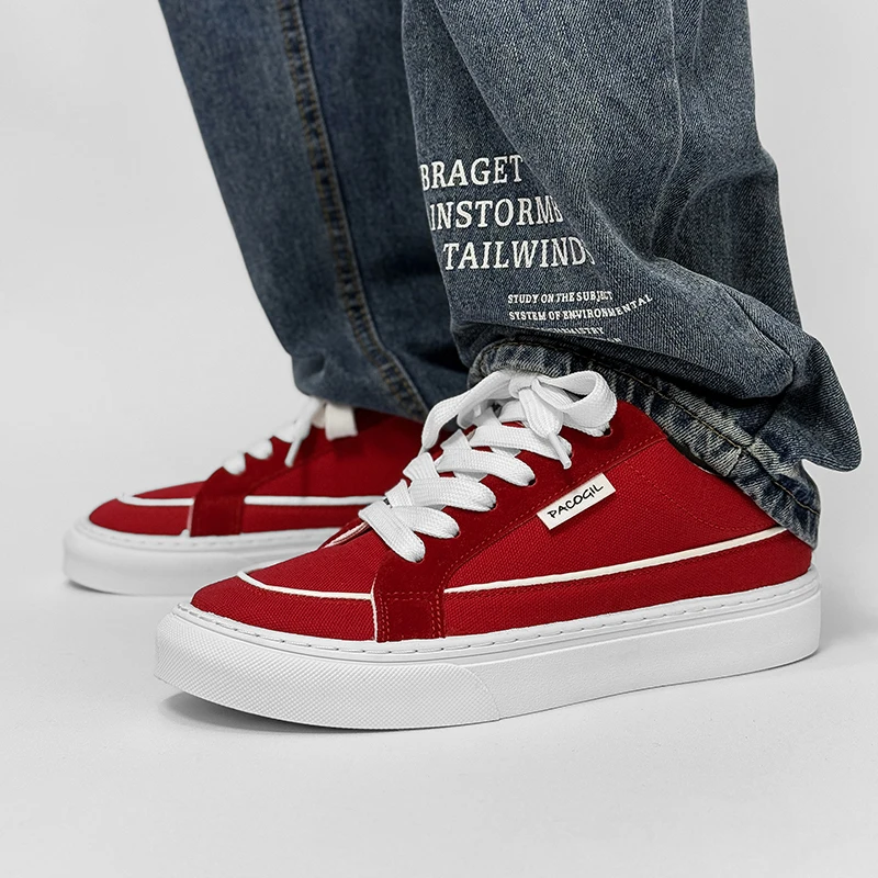 Дешевые красные туфли для скейтборда мужские низкие парусиновые