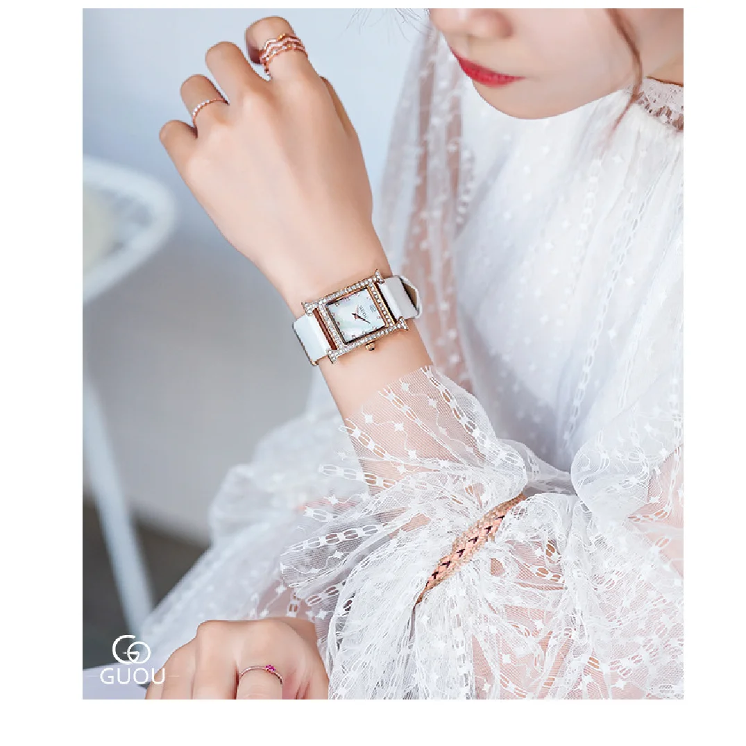 GUOU Watch Women luxury Brand Fashion Casual quartz watches genuine leather strap sport Ladies elegant wrist watch girl enlarge