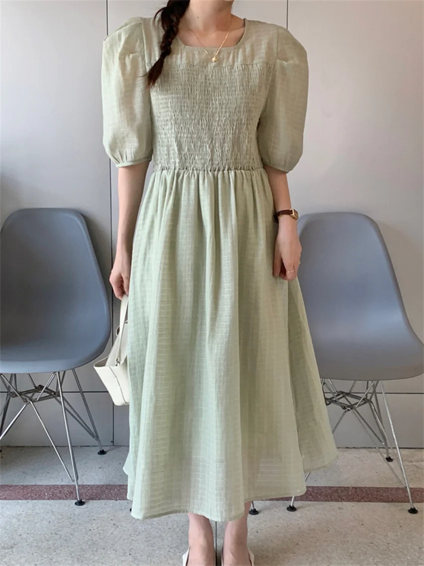 

Alien Kitty Retro Solid Dress Women Chic Puff Sleeve New Summer 2022 Work Wear High Waist Stylish Normcores Elegant Vestidos