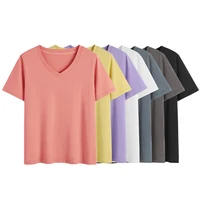 summer v neck basic cotton solid women t shirt short sleeve top tee shirts l 5xl female t shirt dropshipping