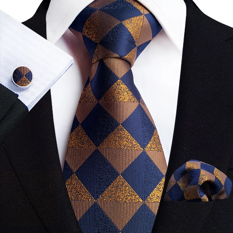 

Новый модный мужской комплект из галстука с рисунком в клетку жаккардовый тканый галстук носовые запонки Карманный платок для свадебной вечеринки деловой