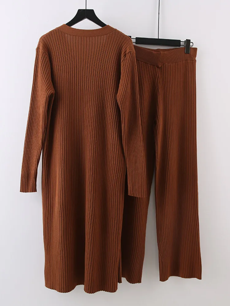 LANMREM однотонный вязаный комплект из 2 предметов свободный длинный пуловер с