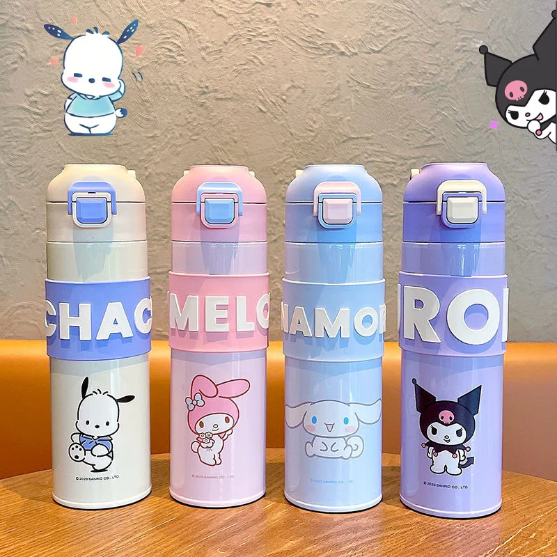 

Kawaii Sanrio Kuromi Cinnamoroll Thermos Water Bottle Anime My Melody Student Portable Wacuum Flask Insulated Water Cup Kid Gift