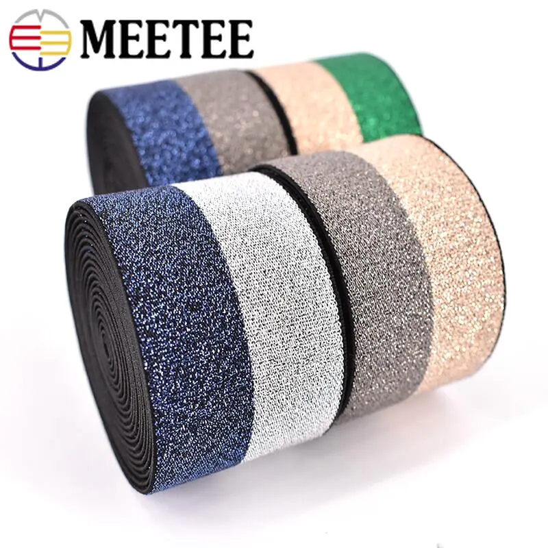 

5/10Meters 4cm Bright Silk Elastic Band Double Color Rubber Bands Decorative Ribbon for Sewing Clothes Skirt Belt Accessories