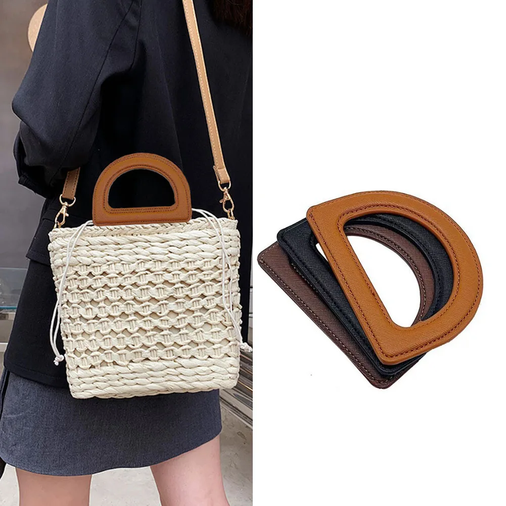 

1Pcs Woven Bag Handle Tote Handles For Handbag DIY Purse Luggage Carry Ring D-Wrist Bag Ring PU Handcraft Replacement Bags Strap