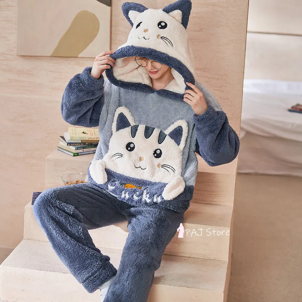 Winter Pajamas for Men 2022 Flannel Large Size 5XL Thick Warm Cartoon Nightwear Kigurumi Adult with Hood Men Pajamas Lounge Set