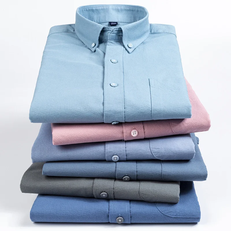 

Sleeve Long Brand Stretch Mens Easy Care Shirt Formal Business Office Solid Standard-fit Basic Cotton Men Oxford Dress Shirts