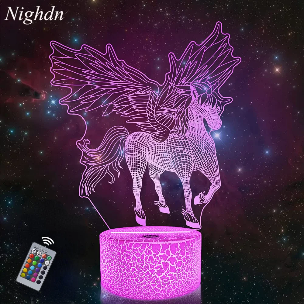 Ночные светильники с единорогом для девочек лампы спальни оптической иллюзией 16