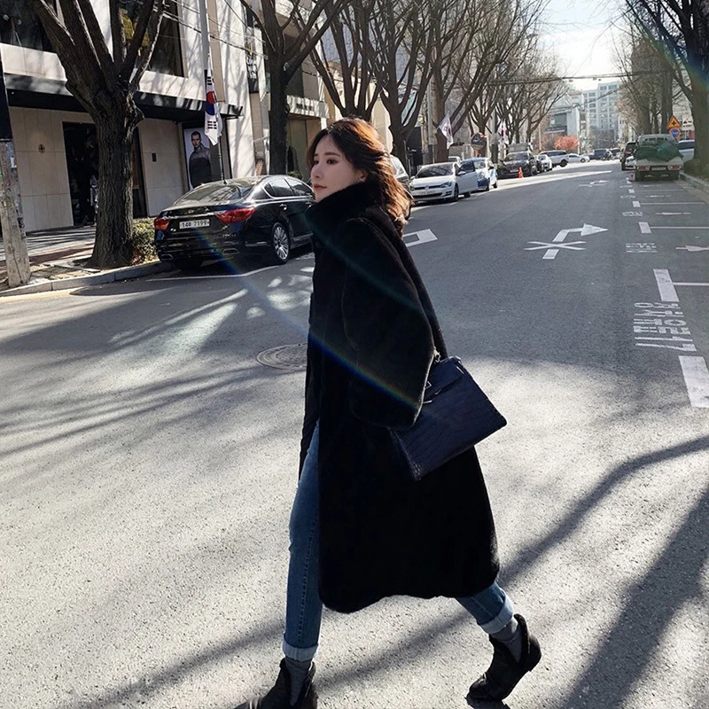 Women Winter Long Faux Fur Warm Coat Long Sleeve Female Thick Rex Rabbit Fur Jacket Casual Loose Style Oversize Ladies Outerwear