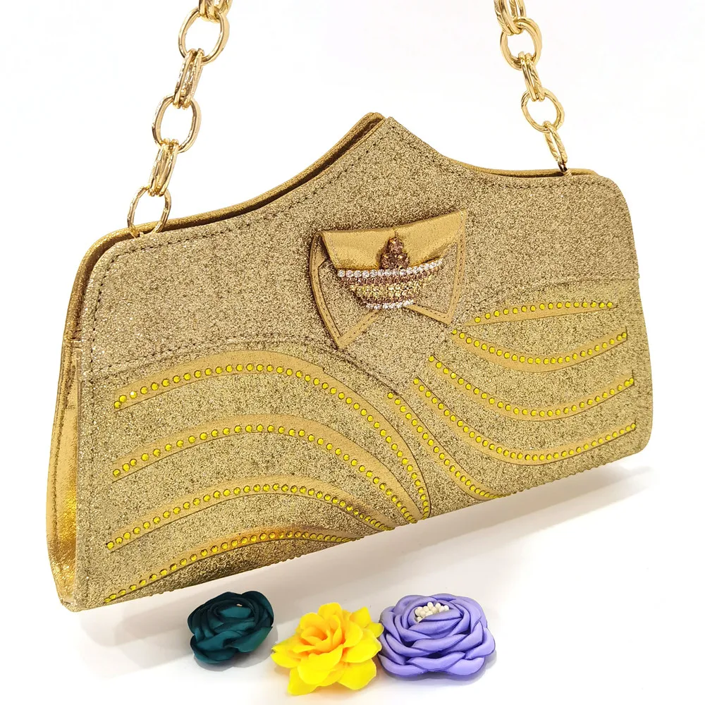 Venus Chan 2022 Wedding Shoes for Women Italian Design Rhinestone Heels Gold Color Party Sexy Ladies Shoes and Bags Set