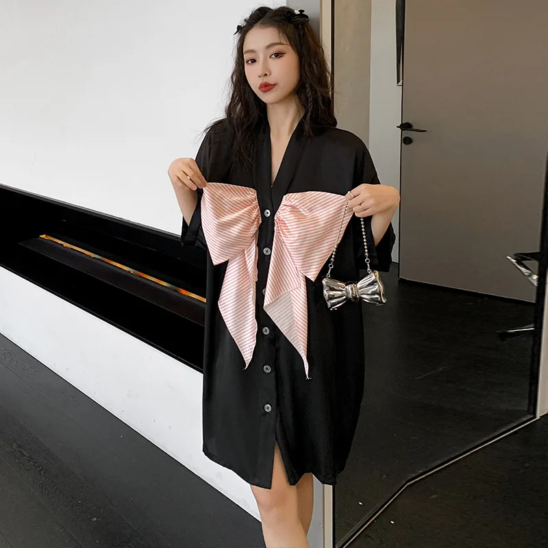 

Chiffon Pajamas Ladies Summer Playful Cute Big Bow Nightdress sleepwear women
