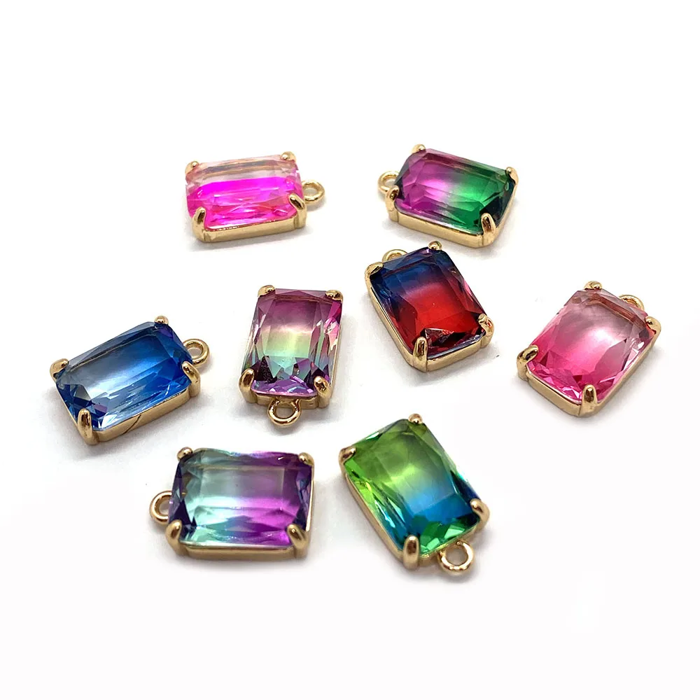 

10pcs Rectangular Gradient Inlaid Engraved Faceted Glass Crystal Simple Necklace Fashion Single Hole Pendant DIY Ladies Jewelry
