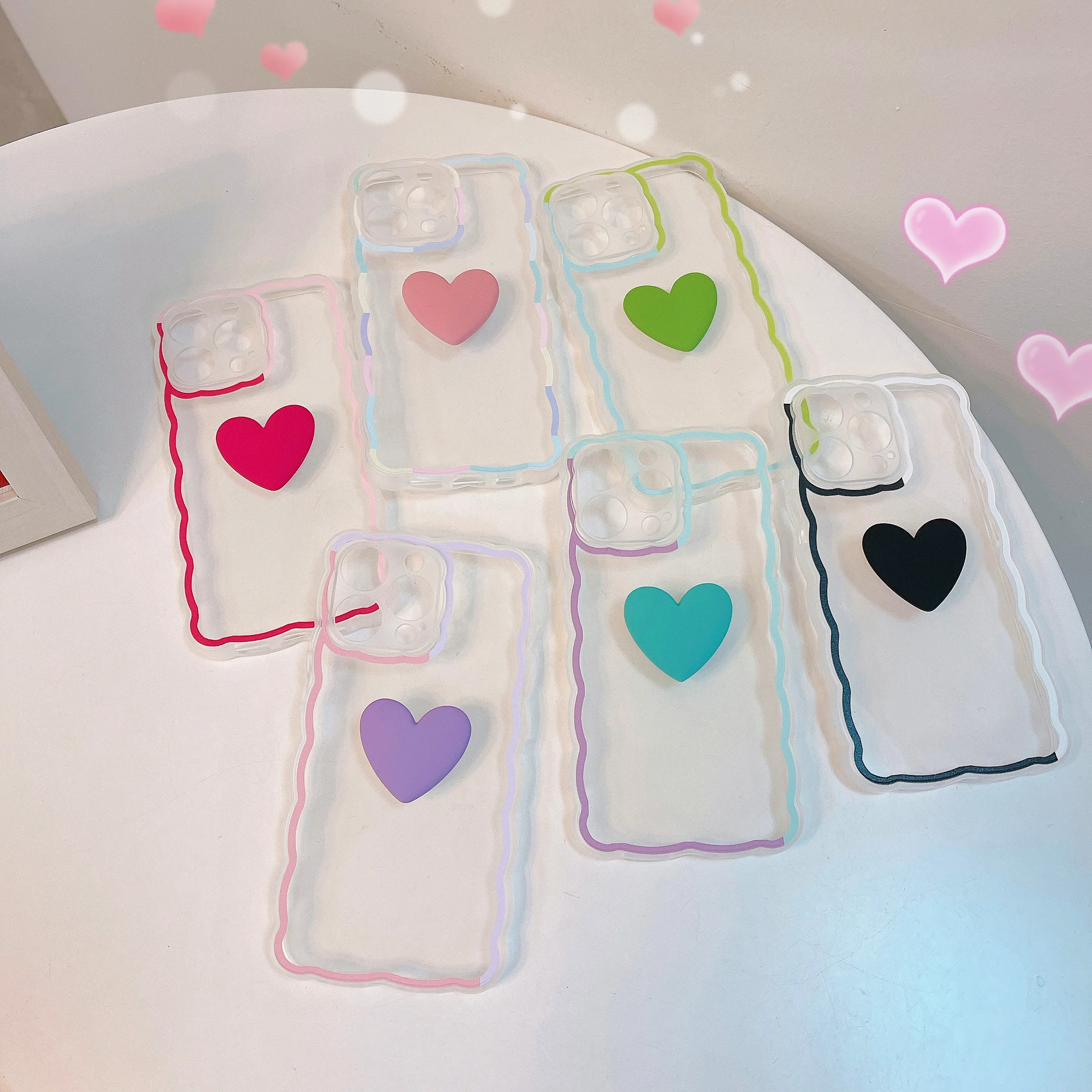 

Ins Wavy Colorblock Border Three Dimensional Love Phone Case For iPhone 13 12 11 XS XR X Pro Max 7 8 Plus Shockproof Cove
