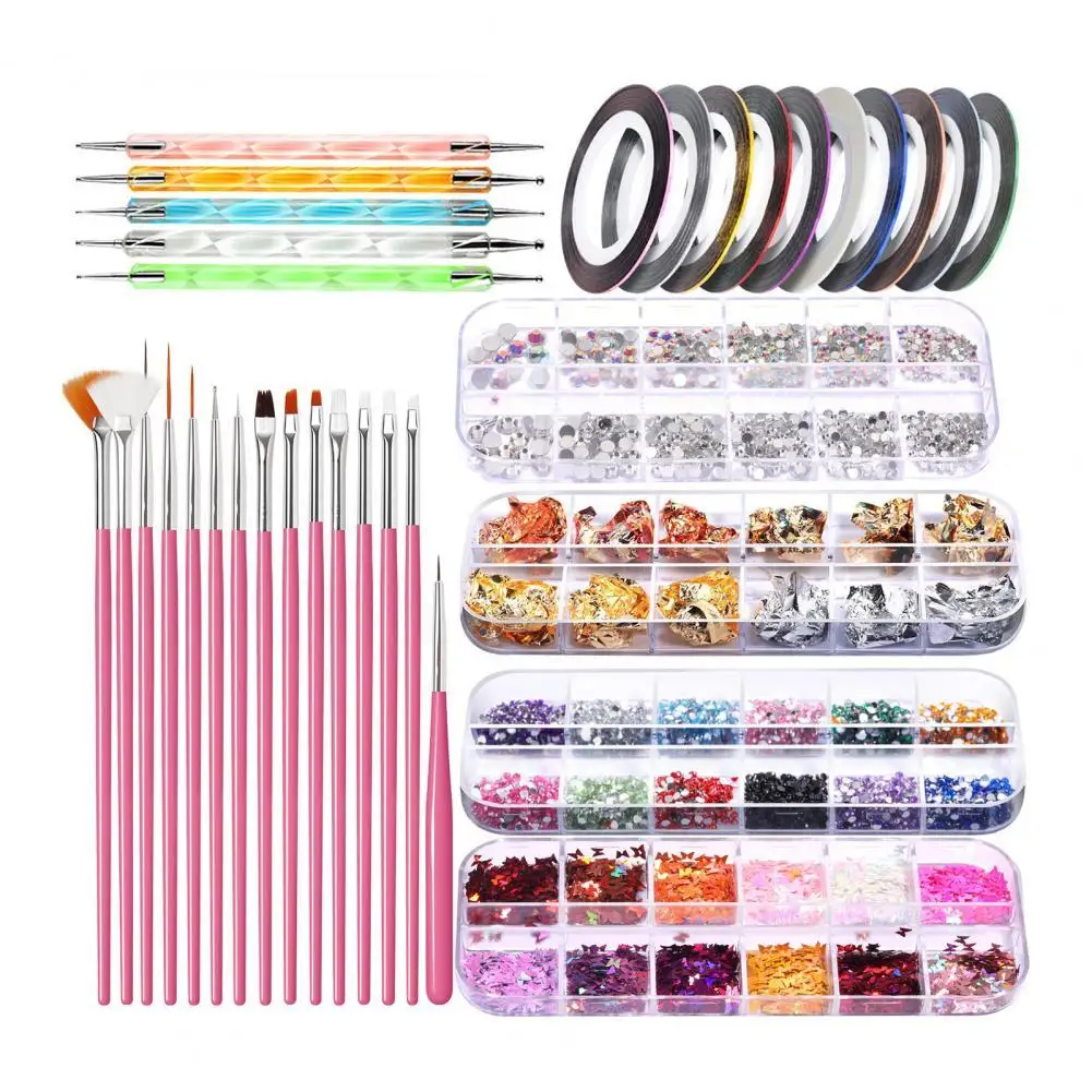 

1Set Nail Pen Sequins DIY Easy to Operate PP Nail Art Drawing Liner Glitter Set for Female