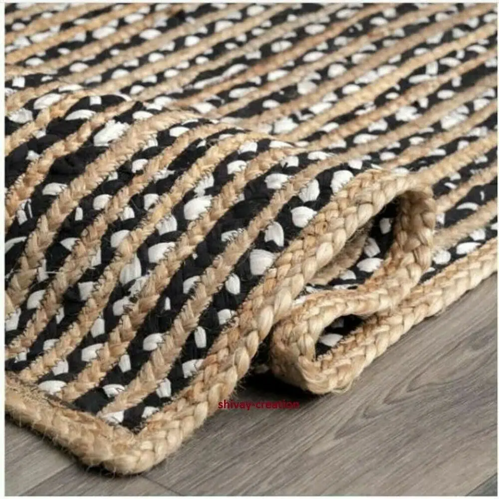 Rug 100 % Jute & Cotton Natural Hand Braided Style Boho Carpet Modern Area Rug- bedroom  carpet  home