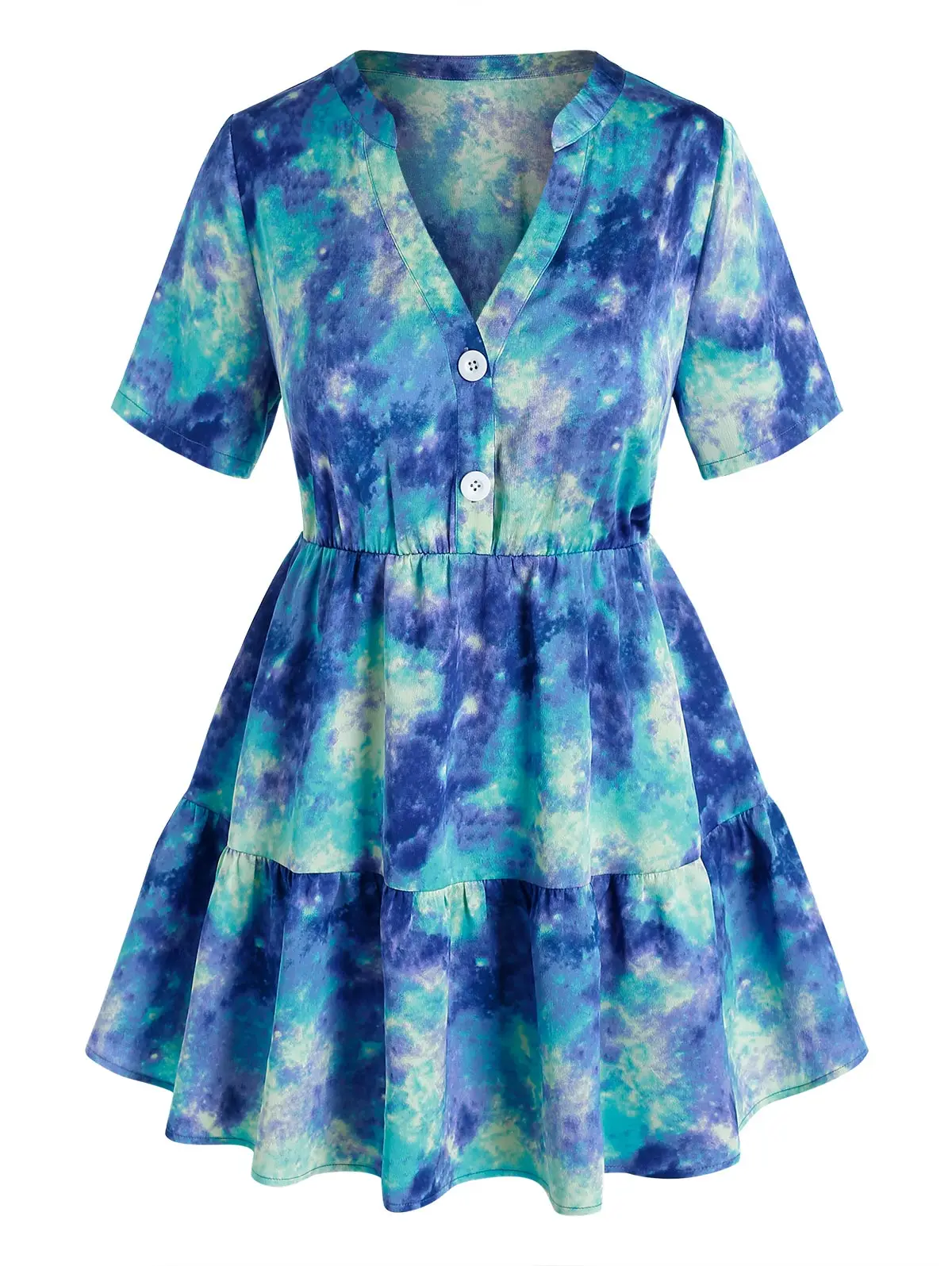 

Женская блузка с коротким рукавом ROSEGAL, повседневные топы 4XL 5XL со стоячим воротником и принтом красителя, многоуровневые футболки с полупуг...