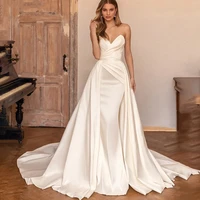 queen elegant satin mermaid wedding dress detachable train off shoulder 2022 bridal gown sexy v neck wedding gown custom made